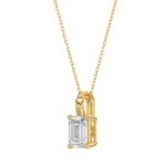 LADIES SOLITAIRE PENDANT WITH CHAIN 1 1/2CT EMERALD DIAMOND 14K YELLOW GOLD - Image 3
