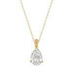 LADIES SOLITAIRE PENDANT WITH CHAIN 1 1/2CT PEAR DIAMOND 14K YELLOW GOLD