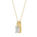 LADIES SOLITAIRE PENDANT WITH CHAIN 1CT EMERALD DIAMOND 14K YELLOW GOLD - Image 3