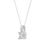 LADIES SOLITAIRE PENDANT WITH CHAIN 1CT PRINCESS DIAMOND 14K WHITE GOLD - Image 3