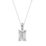 LADIES SOLITAIRE PENDANT WITH CHAIN 2 1/2CT EMERALD DIAMOND 14K WHITE GOLD