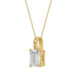 LADIES SOLITAIRE PENDANT WITH CHAIN 2 1/2CT EMERALD DIAMOND 14K YELLOW GOLD - Image 3