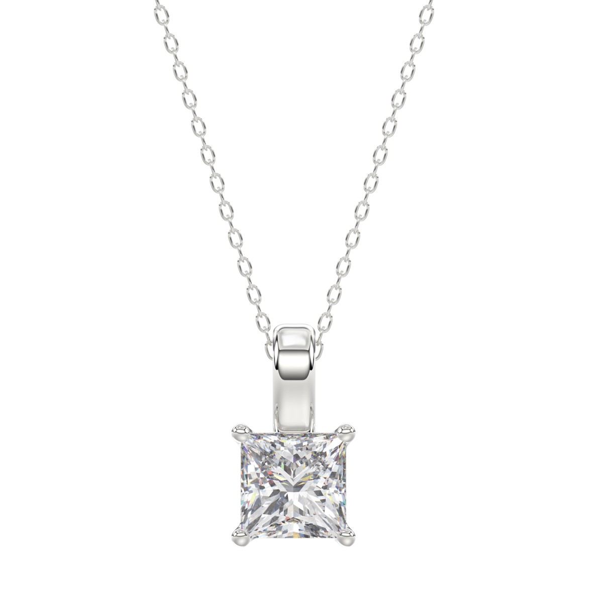 LADIES SOLITAIRE PENDANT WITH CHAIN 2 1/2CT PRINCESS DIAMOND 14K WHITE GOLD 1 LADIES SOLITAIRE PENDANT WITH CHAIN 2 1/2CT PRINCESS DIAMOND 14K WHITE GOLD - Image 1