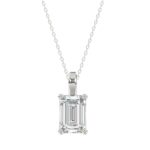 LADIES SOLITAIRE PENDANT WITH CHAIN 3CT EMERALD DIAMOND 14K WHITE GOLD