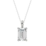 LADIES SOLITAIRE PENDANT WITH CHAIN 4CT EMERALD DIAMOND 14K WHITE GOLD