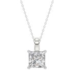 LADIES SOLITAIRE PENDANT WITH CHAIN 4CT PRINCESS DIAMOND 14K WHITE GOLD