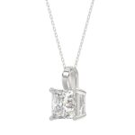 LADIES SOLITAIRE PENDANT WITH CHAIN 4CT PRINCESS DIAMOND 14K WHITE GOLD - Image 3