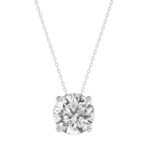 LADIES SOLITAIRE PENDANT WITH UNDER-PASS CHAIN 3CT ROUND DIAMOND 14K WHITE GOLD