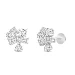 LADIES STUD EARRINGS 3 1/2CT EMERALD/ROUND DIAMOND 14K WHITE GOLD - Image 3