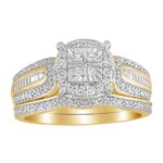 LADIES BRIDAL RING 0.33CT ROUND/PRINCESS/BAGUETTE DIAMOND 10K YELLOW GOLD
