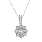 LADIES PENDANT WITH CHAIN 0.25CT ROUND/BAGUETTE DIAMOND 10K WHITE GOLD