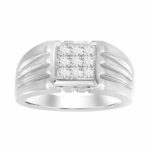 Sterling Silver Diamond Ring For Men 0.35Ct Round Cut Square Cluster Mens Ring Fine Jewelry Gift For Him