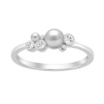 Sterling Silver 0.10Ct Round Diamond & White Pearl Cluster Ring Elegant Ladies Fashion & Engagement Ring