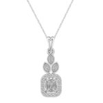 LADIES PENDANT WITH CHAIN 0.25CT ROUND/BAGUETTE DIAMOND 14K WHITE GOLD
