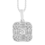 LADIES PENDANT WITH CHAIN 0.50CT ROUND/PRINCESS/BAGUETTE DIAMOND 14K WHITE GOLD