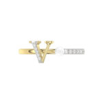 Women’S 10K Yellow Gold Letter “V” Diamond & Pearl Ring 0.10Ct Round Diamond Fine Jewelry - Image 5