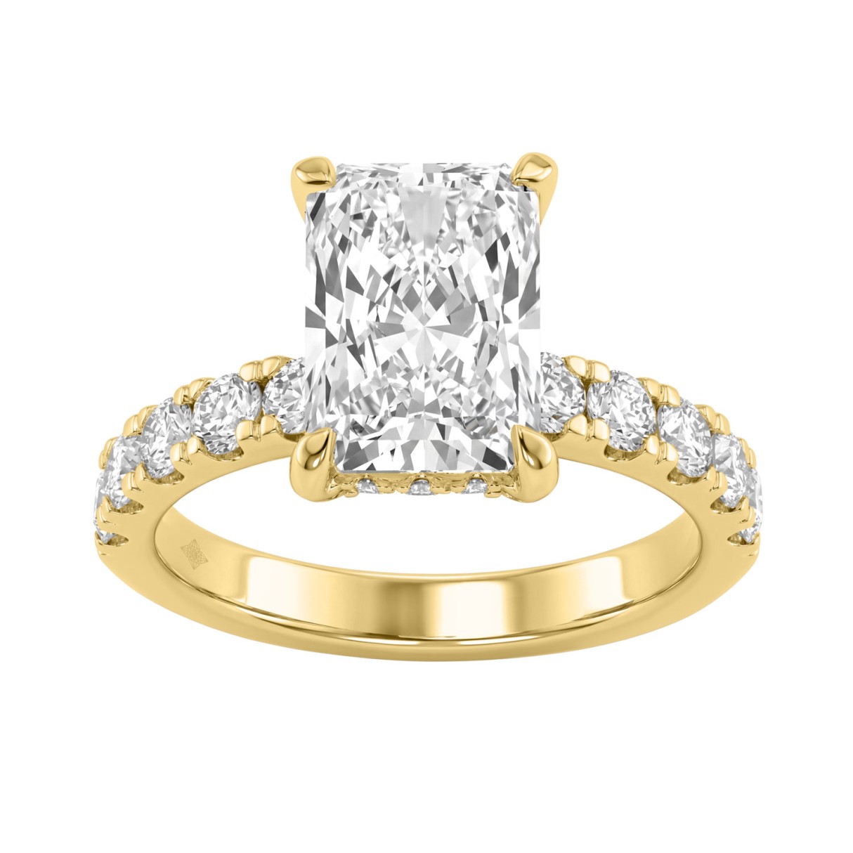 Elegant 14K Yellow Gold Ladies Ring With 4.00Ct Round And Radiant Diamonds In A Sparkling Hidden Halo Ring 3.00Ct Radiant Center Stone (Color F-G -Cla 1 Elegant 14K Yellow Gold Ladies Ring With 4.00Ct Round And Radiant Diamonds In A Sparkling Hidden Halo Ring 3.00Ct Radiant Center Stone (Color F-G -Cla - Image 1