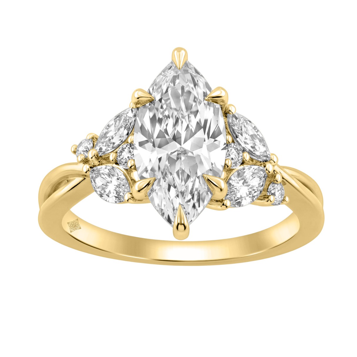 14K Yellow Gold 3 1/2Ct Lab-Grown Diamond Engagement Ring For Women 3Ct Marquise Center With Round Side Stones, Elegant Fashion Bridal Ring (Color F-G 1 14K Yellow Gold 3 1/2Ct Lab-Grown Diamond Engagement Ring For Women 3Ct Marquise Center With Round Side Stones, Elegant Fashion Bridal Ring (Color F-G - Image 1