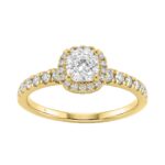 Ladies 14K Yellow Gold Engagement Ring With 1 1/4Ct Round & Cushion Lab-Grown Diamonds Fine Jewelry 3/4Ct Cushion Center Stone (Color F-G -Clarity