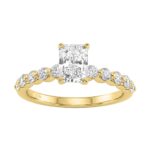 14K Yellow Gold 1 1/2Ct Round & Radiant Lab-Grown Diamond Engagement Ring For Women 1Ct Radiant Center Stone (Color F-G -Clarity Vs1/Vs2)