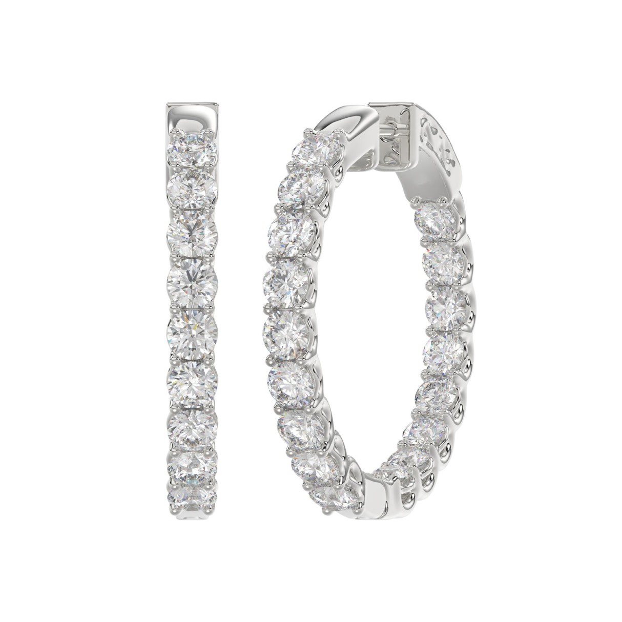 LADIES HOOP EARRINGS 5CT ROUND DIAMOND 14K WHITE GOLD 1 LADIES HOOP EARRINGS 5CT ROUND DIAMOND 14K WHITE GOLD - Image 1
