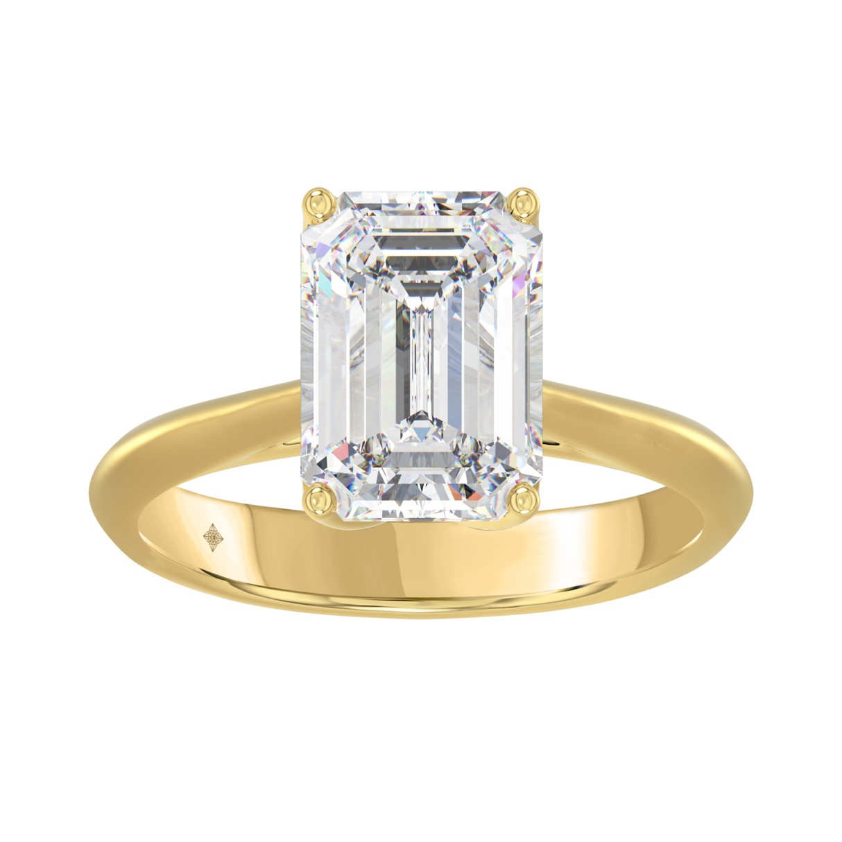 LADIES SOLITAIRE RING 4CT EMERALD DIAMOND 14K YELLOW GOLD 1 LADIES SOLITAIRE RING 4CT EMERALD DIAMOND 14K YELLOW GOLD - Image 1