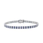 14K WHITE GOLD 5 3/4CT ROUND/ROUND BLUE SAPPHIRE DIAMOND LADIES BRACELET