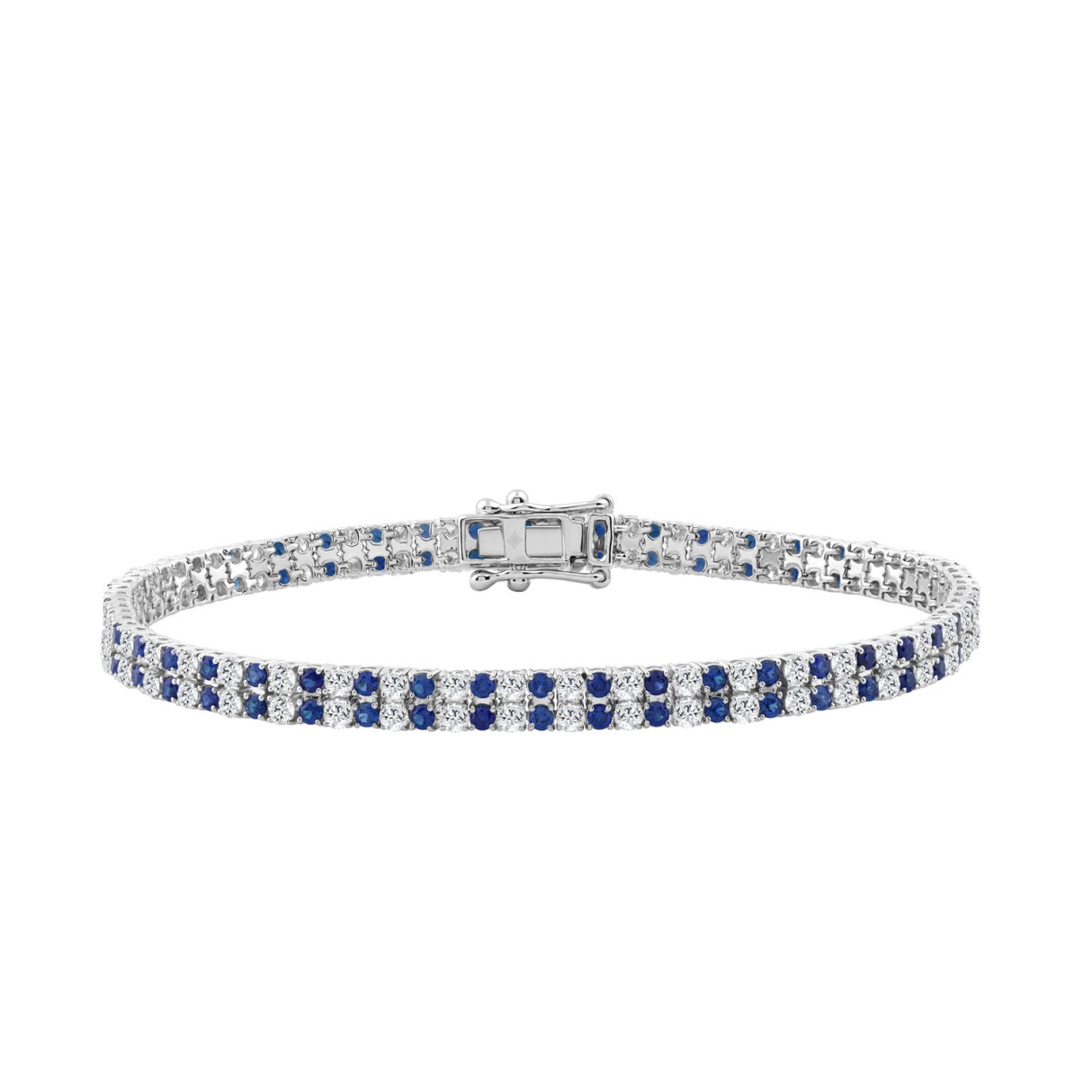 14K WHITE GOLD 5 3/4CT ROUND/ROUND BLUE SAPPHIRE DIAMOND LADIES BRACELET 1 14K WHITE GOLD 5 3/4CT ROUND/ROUND BLUE SAPPHIRE DIAMOND LADIES BRACELET - Image 1
