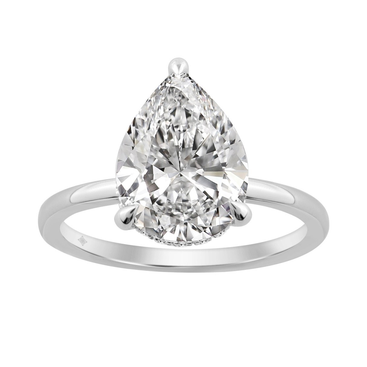 14K WHITE GOLD 3.00CT ROUND/PEAR DIAMOND LADIES RING (CENTER STONE PEAR DIAMOND 3CT) 1 14K WHITE GOLD 3.00CT ROUND/PEAR DIAMOND LADIES RING (CENTER STONE PEAR DIAMOND 3CT) - Image 1