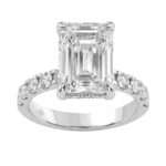 Elegant 14K White Gold Ladies Ring Featuring 6.00Ct Round And Emerald Cut Diamonds Crafted For Timeless Brilliance And Luxury.5.00Ct Emerald Center St