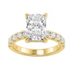 Elegant 14K Yellow Gold Ladies Ring With 4.00Ct Round And Radiant Diamonds In A Sparkling Hidden Halo Ring 3.00Ct Radiant Center Stone (Color F-G -Cla