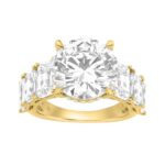 14K Yellow Gold Emerald Cut Diamond Hidden Halo Engagement Ring With Round Diamonds 5.00Ct Women Bridal Ring 3.00Ct Round Center Stone (Color F-G -Cla