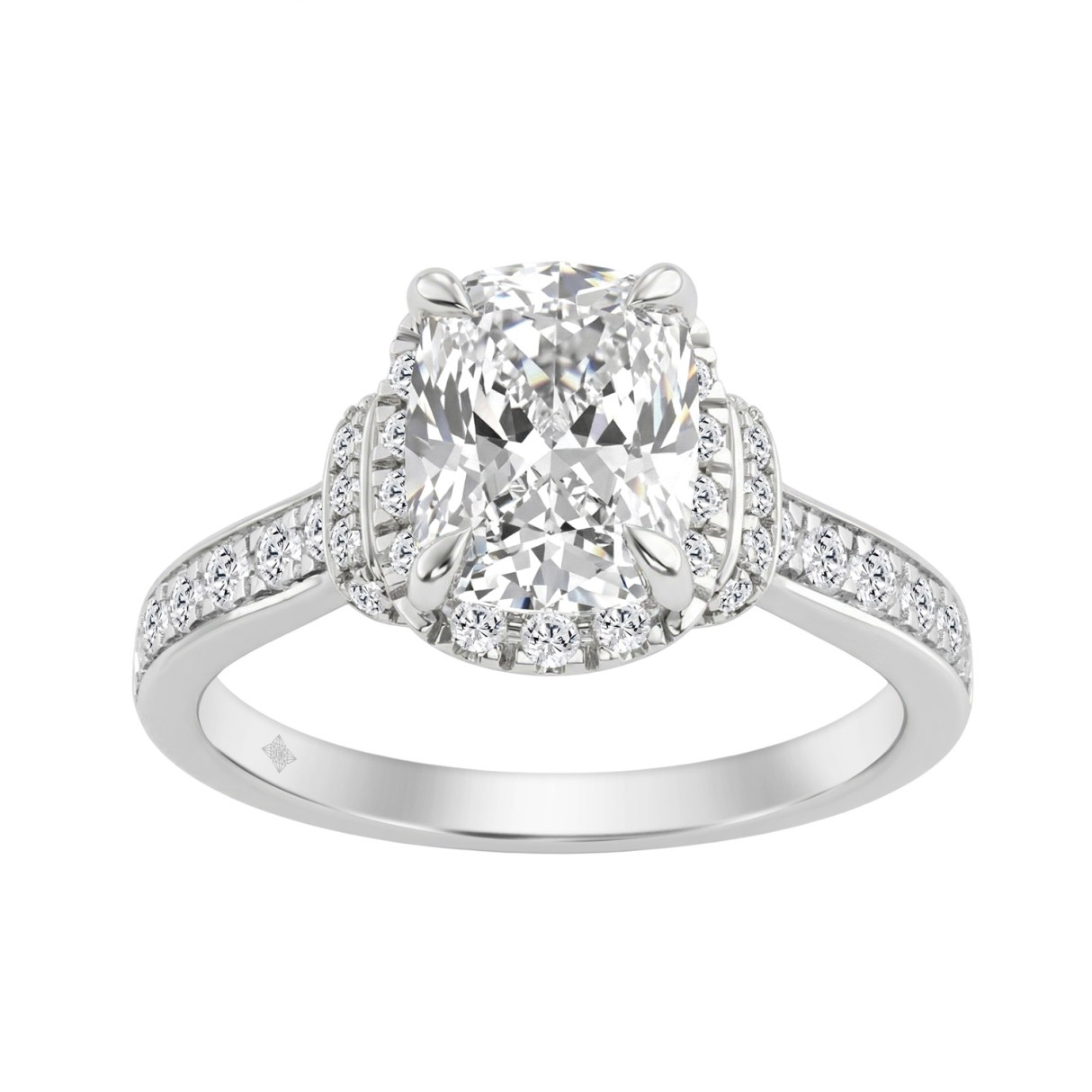 14K White Gold 2 1/2Ct Elongated Cushion Cut Diamond Halo Engagement Ring With Round Diamonds Bridal Ring For Women 2Ct Cushion Center Stone (Color F- 1 14K White Gold 2 1/2Ct Elongated Cushion Cut Diamond Halo Engagement Ring With Round Diamonds Bridal Ring For Women 2Ct Cushion Center Stone (Color F- - Image 1