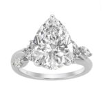 14K White Gold 5 1/2Ct Lab-Grown Diamond Engagement Ring For Women 5Ct Pear Center Stone With Marquise/Round Side Stones, Luxury Bridal Ring (Color F-