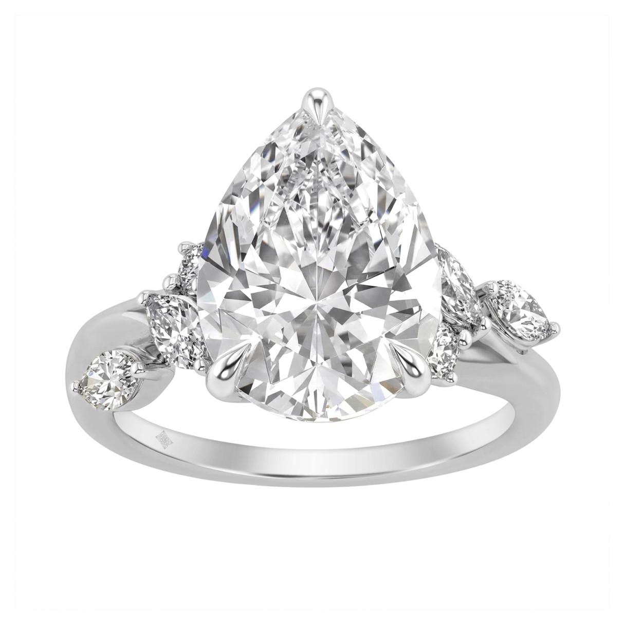 14K White Gold 5 1/2Ct Lab-Grown Diamond Engagement Ring For Women 5Ct Pear Center Stone With Marquise/Round Side Stones, Luxury Bridal Ring (Color F- 1 14K White Gold 5 1/2Ct Lab-Grown Diamond Engagement Ring For Women 5Ct Pear Center Stone With Marquise/Round Side Stones, Luxury Bridal Ring (Color F- - Image 1
