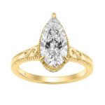 Luxury 14K Yellow Gold 2 1/6Ct Elongated Pear-Shaped Diamond Hidden Halo Ladies Engagement Ring With Round Diamonds 2Ct Pear Center Stone (Color F-G -
