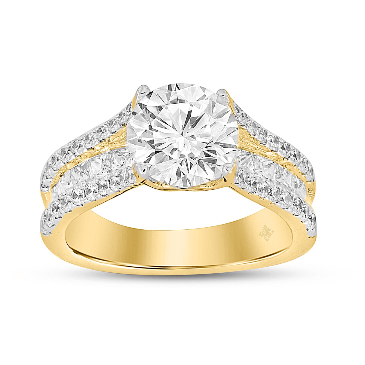 LADIES RING 3 1/2CT ROUND DIAMOND 14K YELLOW GOLD (CENTER STONE ROUND DIAMOND 2CT ) 1 LADIES RING 3 1/2CT ROUND DIAMOND 14K YELLOW GOLD (CENTER STONE ROUND DIAMOND 2CT ) - Image 1