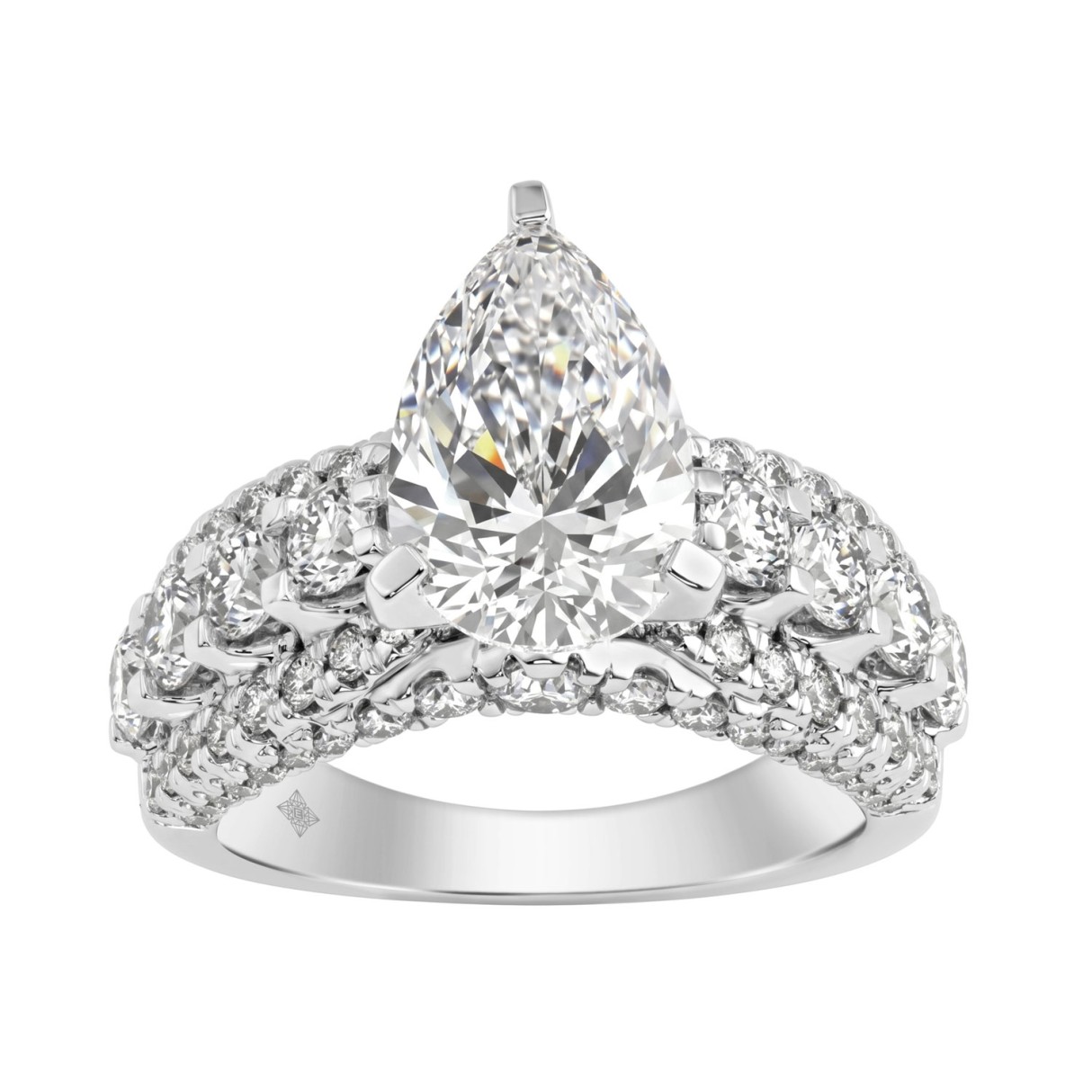 LADIES RING 5 1/4CT ROUND/ PEAR DIAMOND 14K WHITE GOLD (CENTER STONE PEAR DIAMOND 3CT ) 1 LADIES RING 5 1/4CT ROUND/ PEAR DIAMOND 14K WHITE GOLD (CENTER STONE PEAR DIAMOND 3CT ) - Image 1