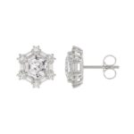 14K WHITE GOLD 1 1/4CT ROUND/BAGUETTE/HEXAGON STEP CUT DIAMOND LADIES EARRINGS - Image 2