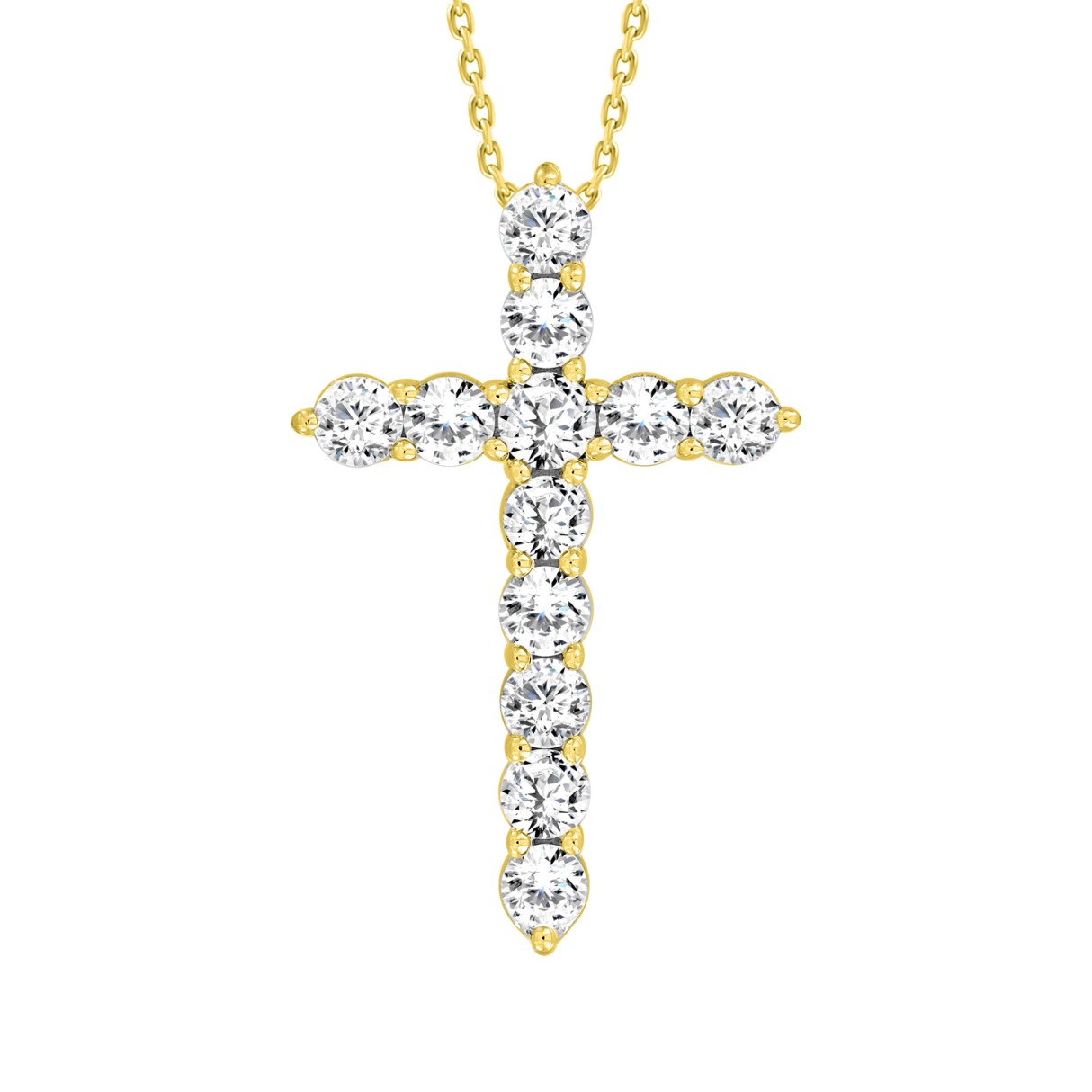 LADIES CROSS PENDANT WITH CHAIN 1CT ROUND DIAMOND 14K YELLOW GOLD 1 LADIES CROSS PENDANT WITH CHAIN 1CT ROUND DIAMOND 14K YELLOW GOLD - Image 1