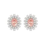 14K WHITE GOLD CRAFTED WITH 18K YELLOW GOLD BACK PLATE 1 1/2CT ROUND/PINK OVAL DIAMOND LADIES EARRINGS