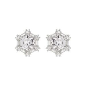 14K WHITE GOLD 1 1/4CT ROUND/BAGUETTE/HEXAGON STEP CUT DIAMOND LADIES EARRINGS
