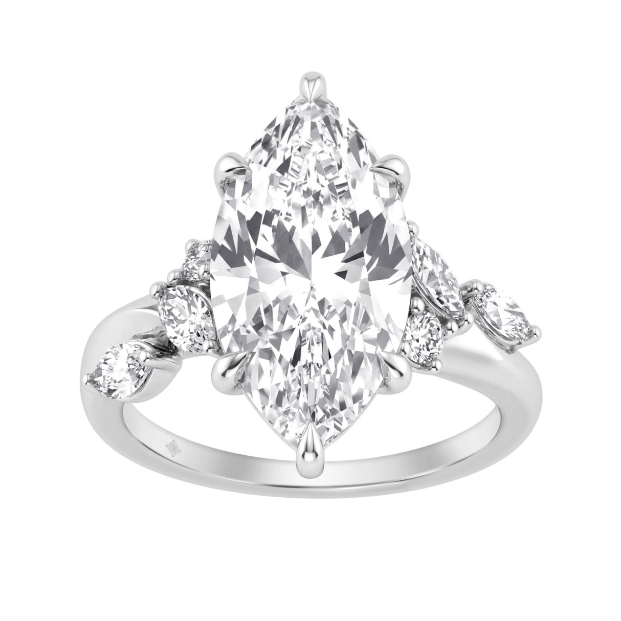 14K White Gold 5 1/2Ct Lab-Grown Diamond Engagement Ring For Women 5Ct Marquise Center Stone With Round Side Stones, Luxury Bridal Ring (Color F-G -Cl 1 14K White Gold 5 1/2Ct Lab-Grown Diamond Engagement Ring For Women 5Ct Marquise Center Stone With Round Side Stones, Luxury Bridal Ring (Color F-G -Cl - Image 1