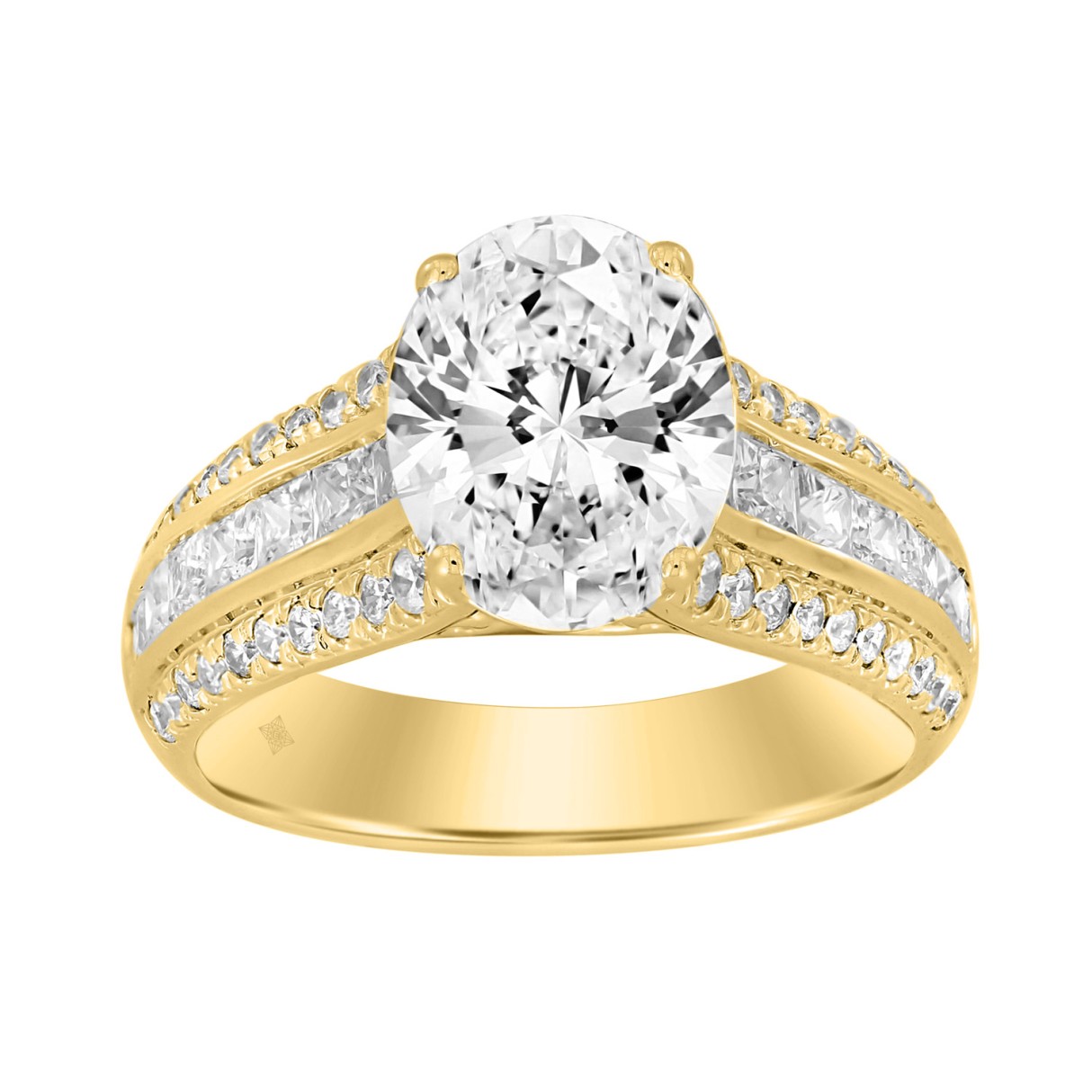 14K YELLOW GOLD 3 1/2CT ROUND/PRINCESS DIAMOND LADIES RING (CENTER STONE OVAL DIAMOND 2.00CT) 1 14K YELLOW GOLD 3 1/2CT ROUND/PRINCESS DIAMOND LADIES RING (CENTER STONE OVAL DIAMOND 2.00CT) - Image 1