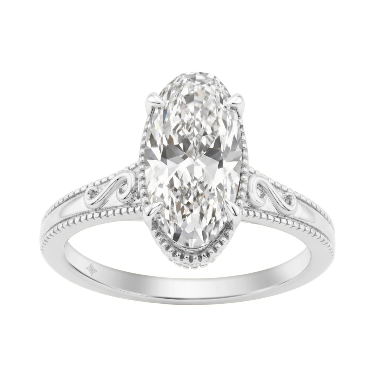 LADIES 14K White Gold 2 1/6Ct Diamond Engagement Ring Elongated Oval Cut Center With Round Side Stones, Elegant Fine Ring 2Ct Oval Center Stone (Color 1 LADIES 14K White Gold 2 1/6Ct Diamond Engagement Ring Elongated Oval Cut Center With Round Side Stones, Elegant Fine Ring 2Ct Oval Center Stone (Color - Image 1