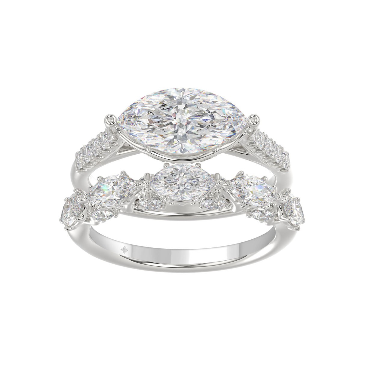 14K WHITE GOLD 3 1/2CT ROUND/MARQUISE DIAMOND LADIES BRIDAL SET (CENTER STONE MARQUISE DIAMOND 2.00CT) 1 14K WHITE GOLD 3 1/2CT ROUND/MARQUISE DIAMOND LADIES BRIDAL SET (CENTER STONE MARQUISE DIAMOND 2.00CT) - Image 1