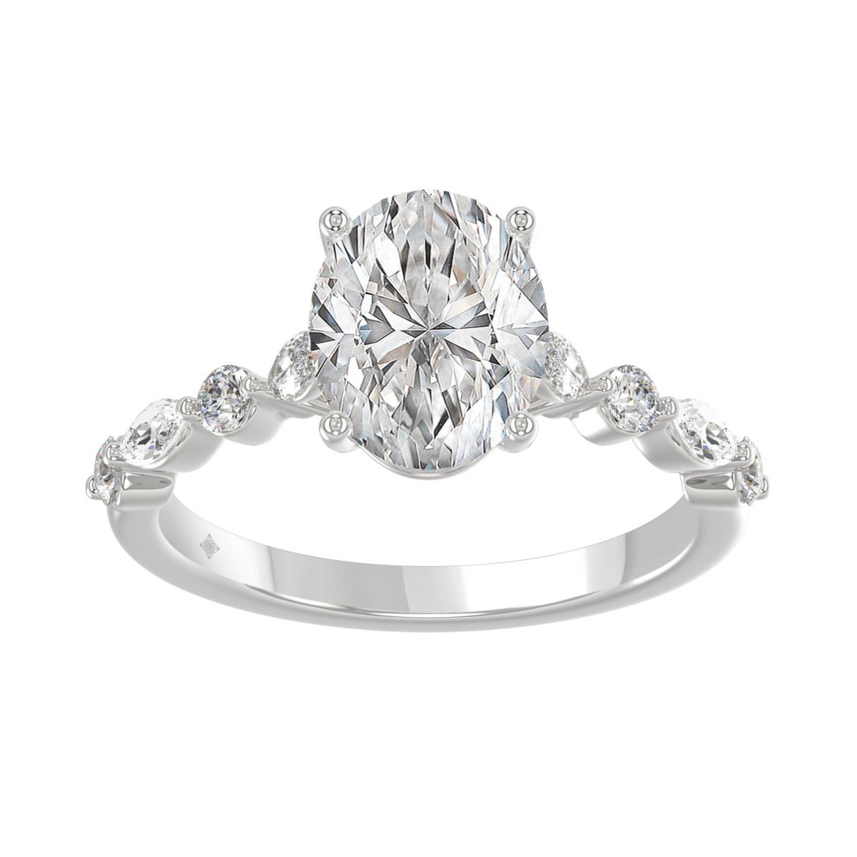 14K White Gold Oval Diamond Fancy Engagement Ring for Ladies 2 1/2CT with Marquise & Round Diamond 2.00CT Oval Center stone (Color F-G -Clarity VS 1 14K White Gold Oval Diamond Fancy Engagement Ring for Ladies 2 1/2CT with Marquise & Round Diamond 2.00CT Oval Center stone (Color F-G -Clarity VS - Image 1