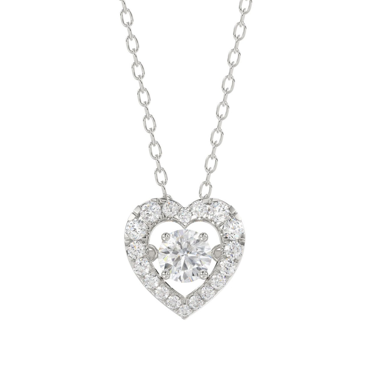 LADIES DANCING DIAMOND PENDANT WITH CHAIN 3/4CT ROUND DIAMOND 14K WHITE GOLD (CENTER STONE ROUND DIAMOND 1/2CT) 1 LADIES DANCING DIAMOND PENDANT WITH CHAIN 3/4CT ROUND DIAMOND 14K WHITE GOLD (CENTER STONE ROUND DIAMOND 1/2CT) - Image 1