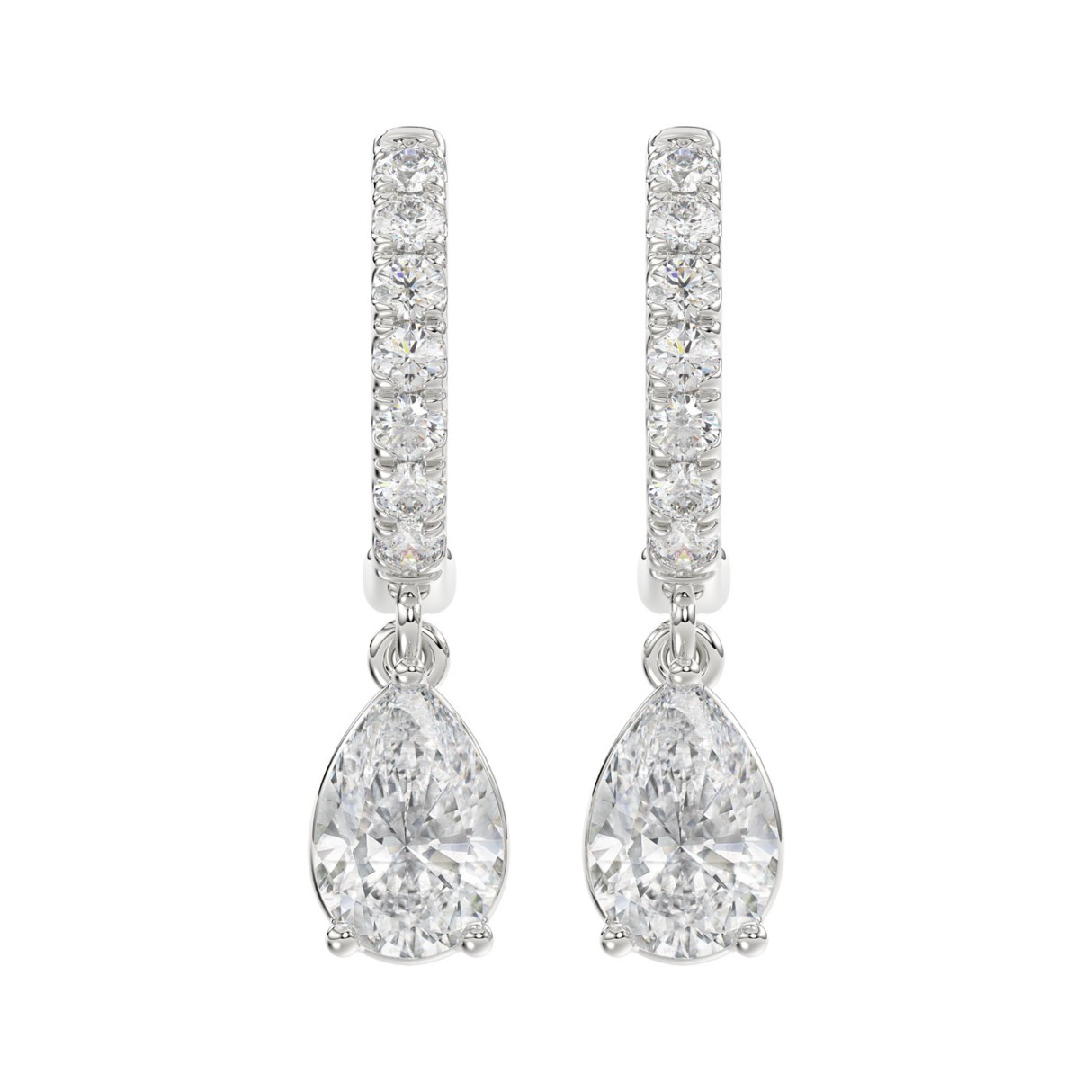 LADIES EARRINGS 1 1/4CT PEAR/ROUND DIAMOND 14K WHITE GOLD (CENTER STONE PEAR DIAMOND 1CT) 1 LADIES EARRINGS 1 1/4CT PEAR/ROUND DIAMOND 14K WHITE GOLD (CENTER STONE PEAR DIAMOND 1CT) - Image 1