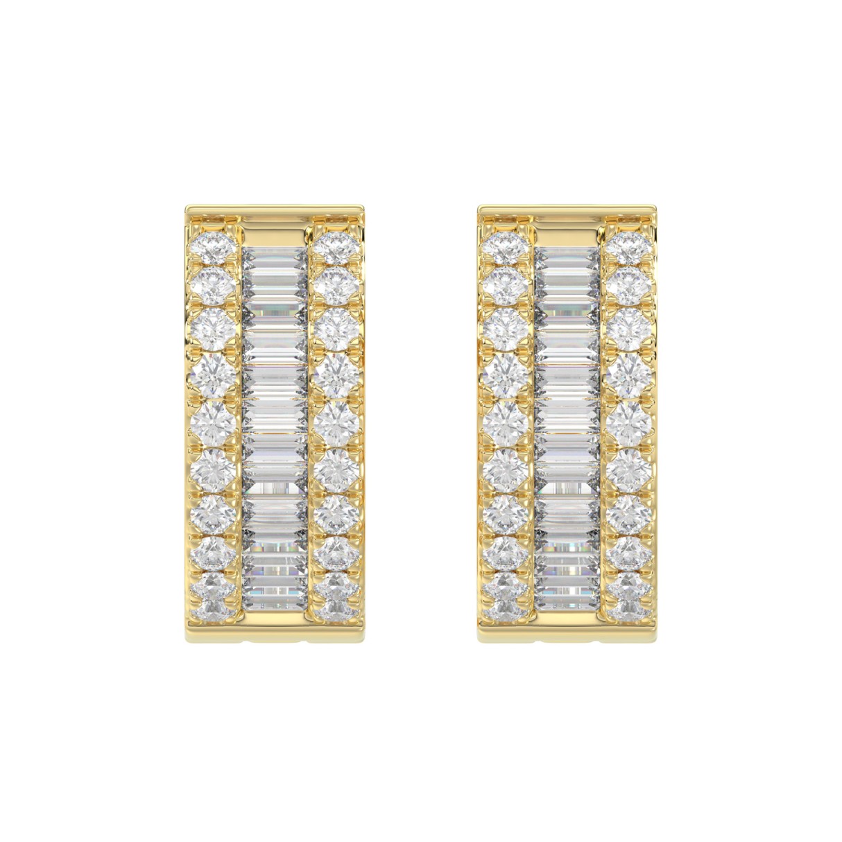LADIES HOOP EARRINGS 3/8CT ROUND/BAGUETTE DIAMOND 14K YELLOW GOLD 1 LADIES HOOP EARRINGS 3/8CT ROUND/BAGUETTE DIAMOND 14K YELLOW GOLD - Image 1